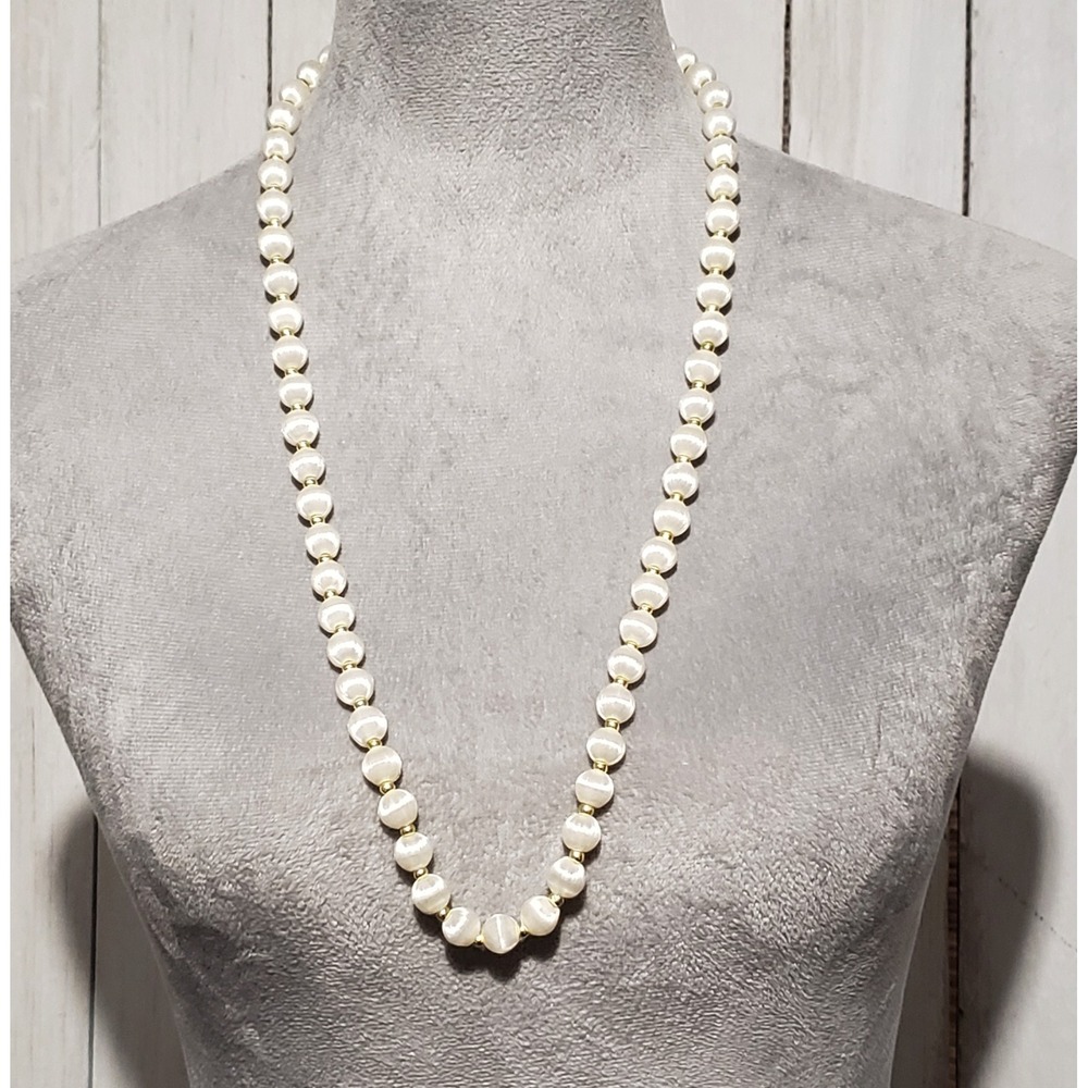 VTG Bead Necklace White Silk Satin Wrapped Boho Retro Glam Fairy Coquette Chic - Picture 2 of 8